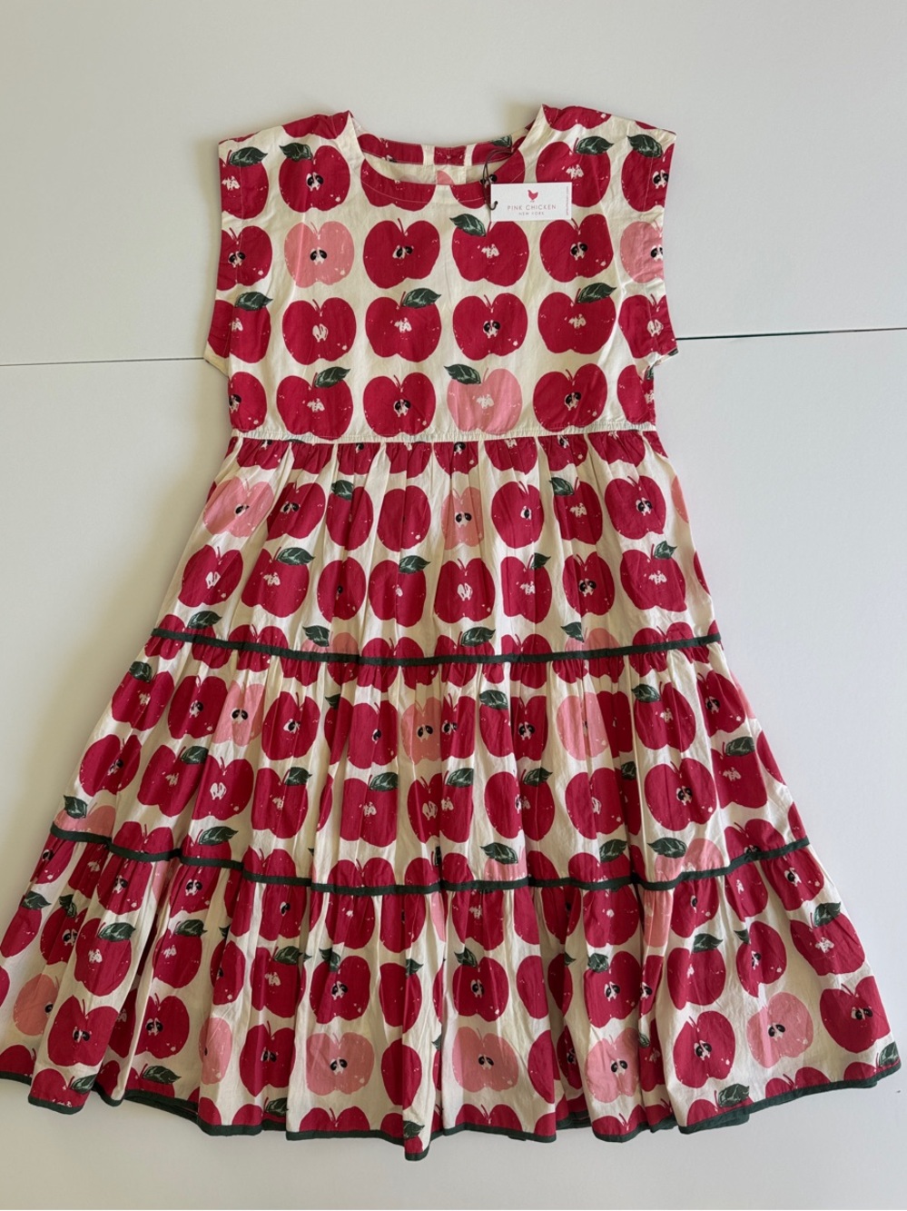 Pink Chicken Red & Pink Apple Print Tiered Dress